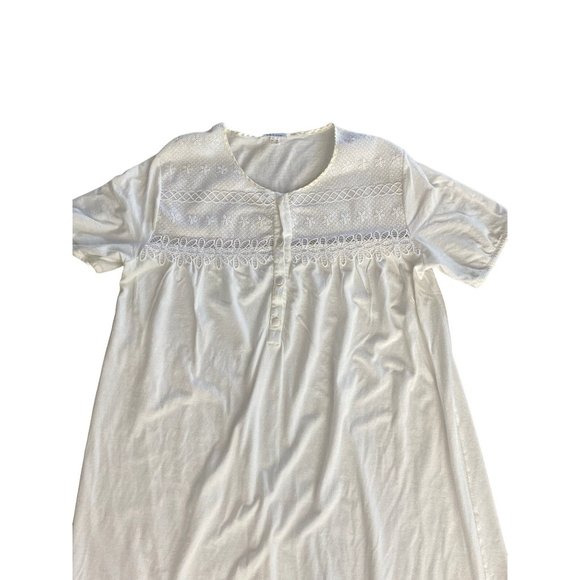 Jáloe Night Gown Dress M/L White Cotton Lace Detail Buttons Italian Made - Picture 2 of 13